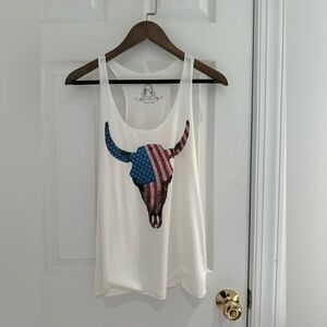 Patriotic Cow Skull Tank Top - Size S